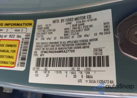 2021 Ford Bronco Sport Badlands from USA, damaged, VIN 3FMCR9D94MRA27705